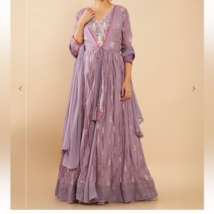 Embellished gown dress with jacket heavily embroidered